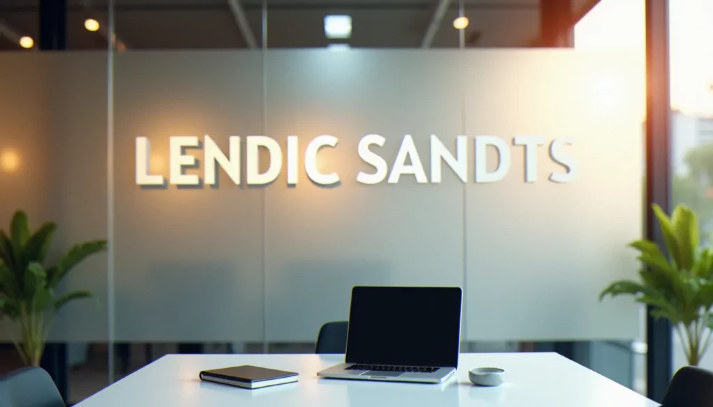 corporate sans featured Espace de travail corporate moderne avec affichage typographique sans-serif sur cloison en verre dépoli, illustrant l'usage du corporate sans dans une identité d'entreprise professionnelle