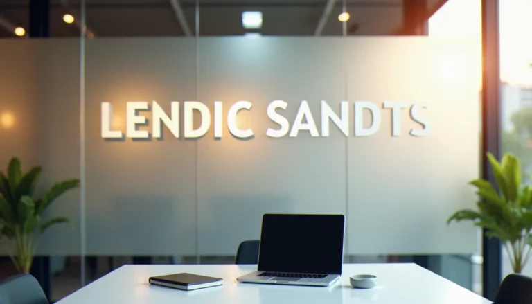 Espace de travail corporate moderne avec affichage typographique sans-serif sur cloison en verre dépoli, illustrant l'usage du corporate sans dans une identité d'entreprise professionnelle