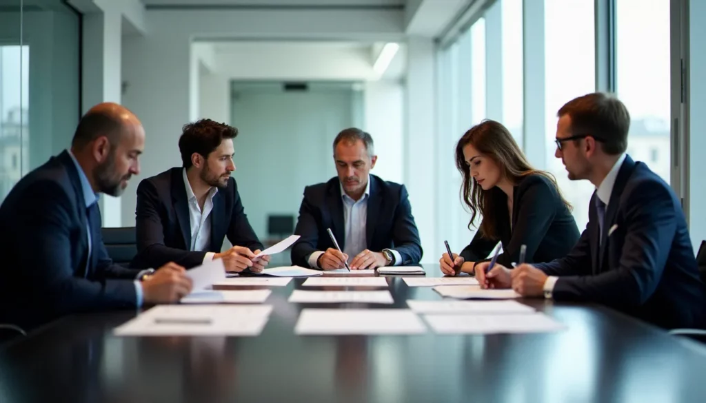 corporate avis code featured Dirigeants d'entreprise réunis en conseil d'administration autour d'un tableau comparatif de codes de gouvernance corporate