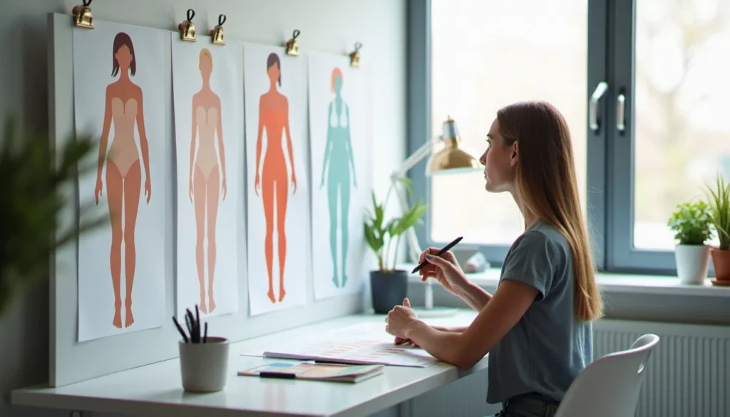 corporate memphis featured Designer examinant des illustrations dans le style corporate memphis épinglées sur un tableau blanc dans un studio moderne