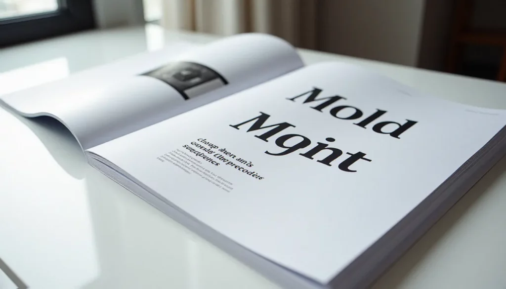 corporate sans serif featured Manuel de charte graphique ouvert montrant des spécimens de typographie corporate sans serif sur un bureau en bois clair, éclairage naturel