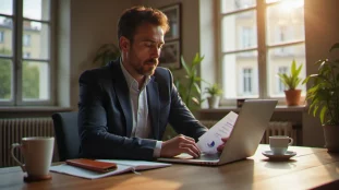 Un entrepreneur français consulte ses chiffres d'affaires dans son bureau parisien, illustrant le quotidien du business France Vie