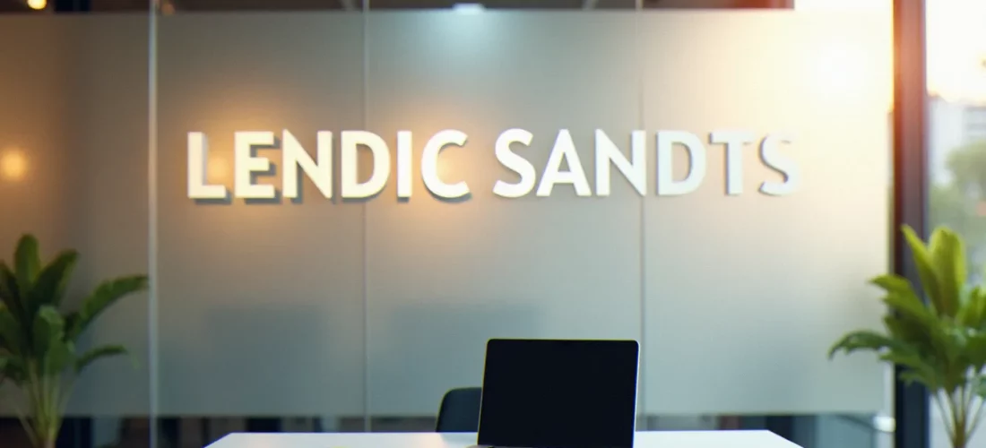 Espace de travail corporate moderne avec affichage typographique sans-serif sur cloison en verre dépoli, illustrant l'usage du corporate sans dans une identité d'entreprise professionnelle
