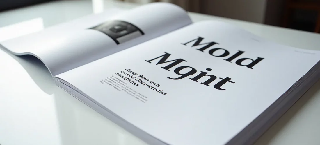 Manuel de charte graphique ouvert montrant des spécimens de typographie corporate sans serif sur un bureau en bois clair, éclairage naturel