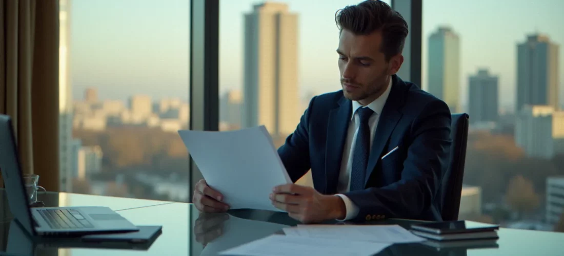 Directeur financier consultant un guide fiscal de référence sur la fiscalité des entreprises dans un bureau parisien moderne, en lien avec le corporate tax guide EY