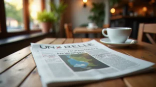Journal régional imprimé posé sur une table de café en Moselle, illustrant la presse quotidienne régionale comme Le Républicain Lorrain