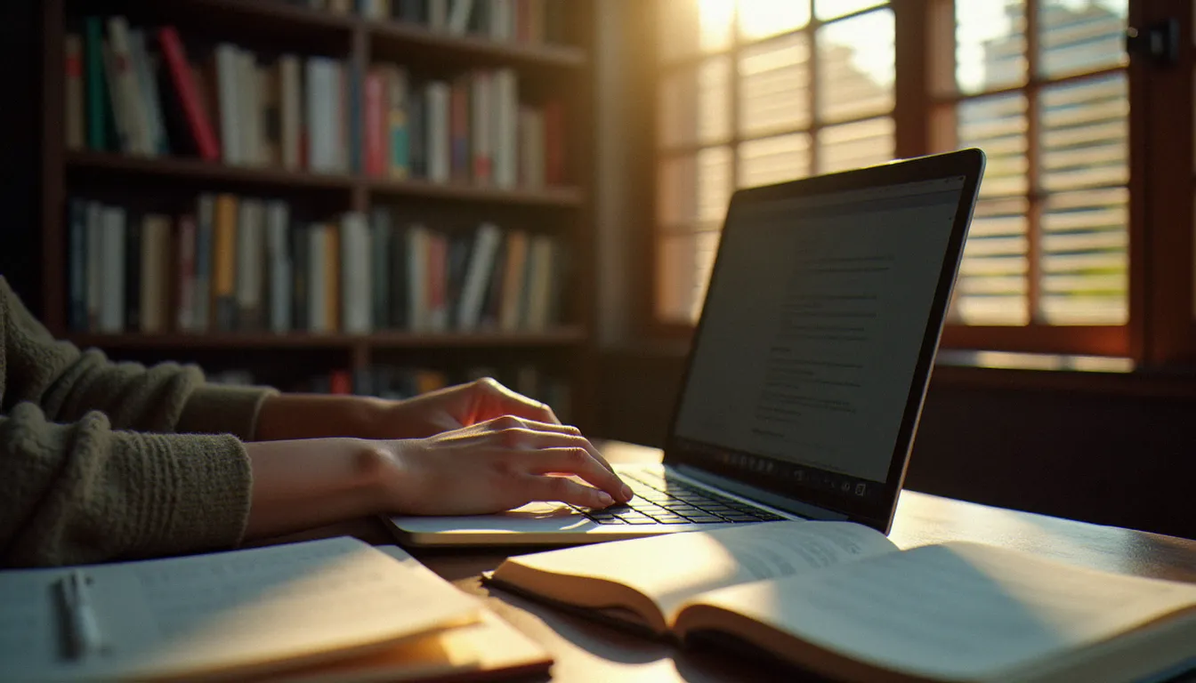 Stratège éditorial travaillant sur une stratégie de contenu SEO dans un espace de travail documenté, illustrant l'importance du contenu comme levier de référencement naturel