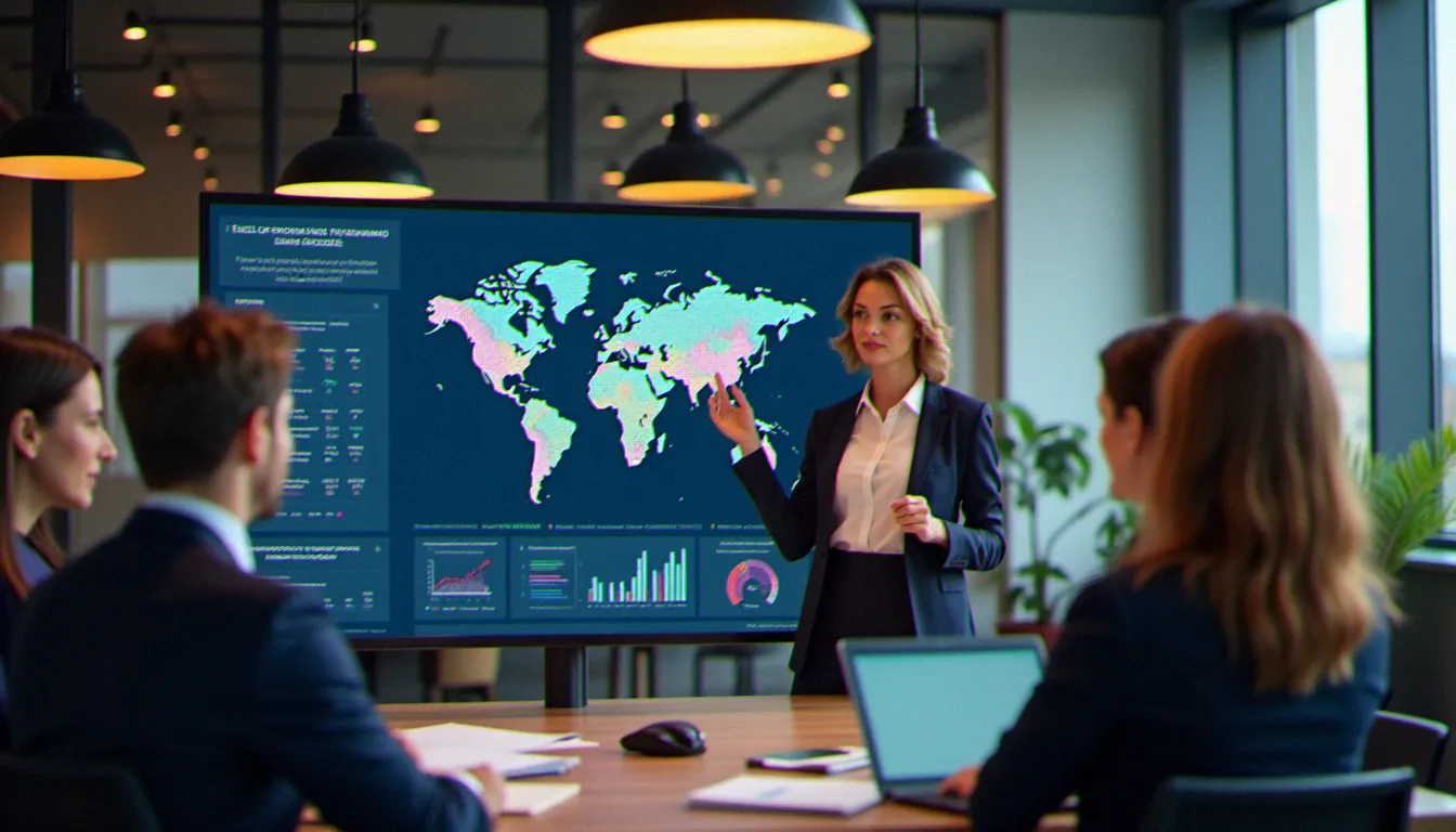 Présentation de données export et d'analyses de marché dans un espace de travail collaboratif d'une entreprise française orientée développement international
