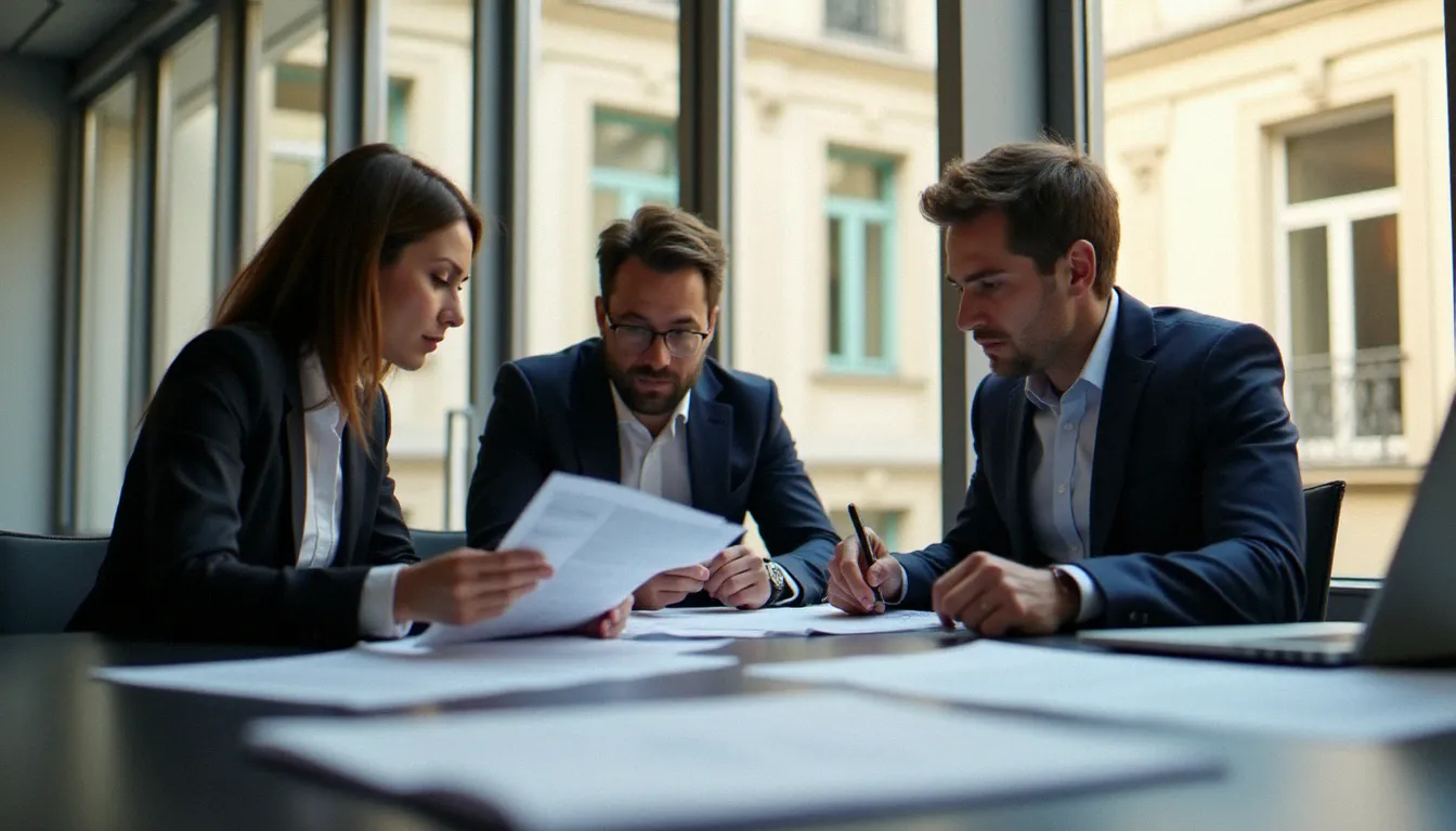 Réunion stratégique de professionnels dans un bureau parisien moderne illustrant les opportunités du business france offre d emploi et le développement international des entreprises françaises