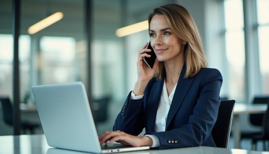 corporate avis phone number featured Professionnelle en entreprise contactant le service corporate avis phone number depuis son bureau moderne