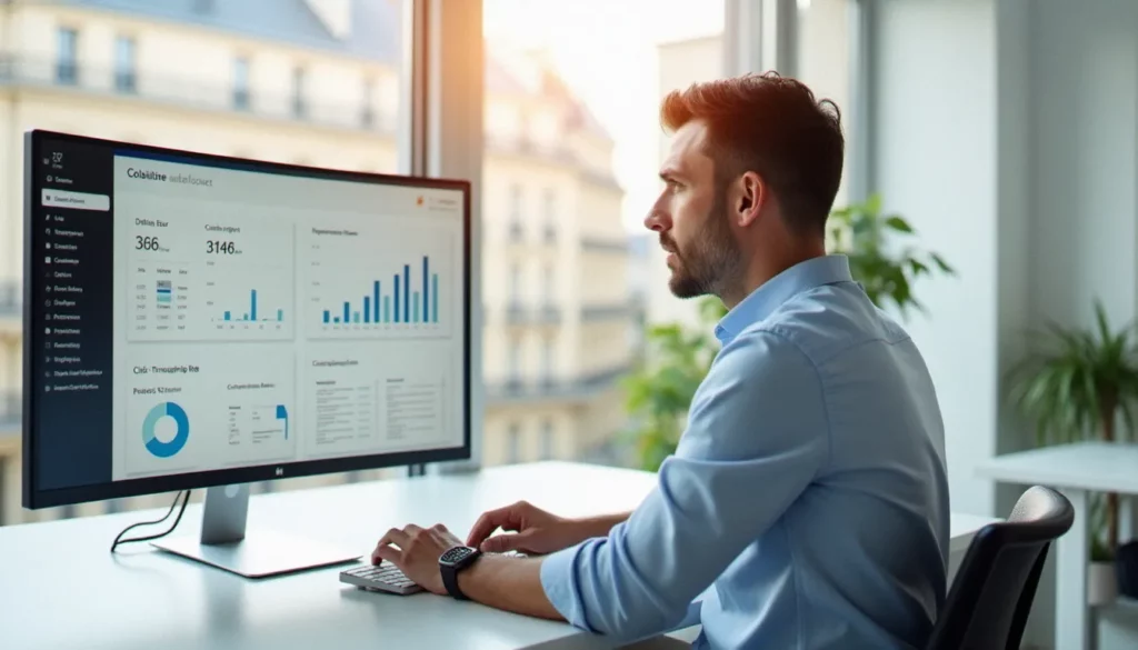 lien raccourci featured Un consultant B2B analysant les performances de liens raccourcis sur un tableau de bord analytique dans un bureau moderne à Paris avec vue sur les toits haussmanniens