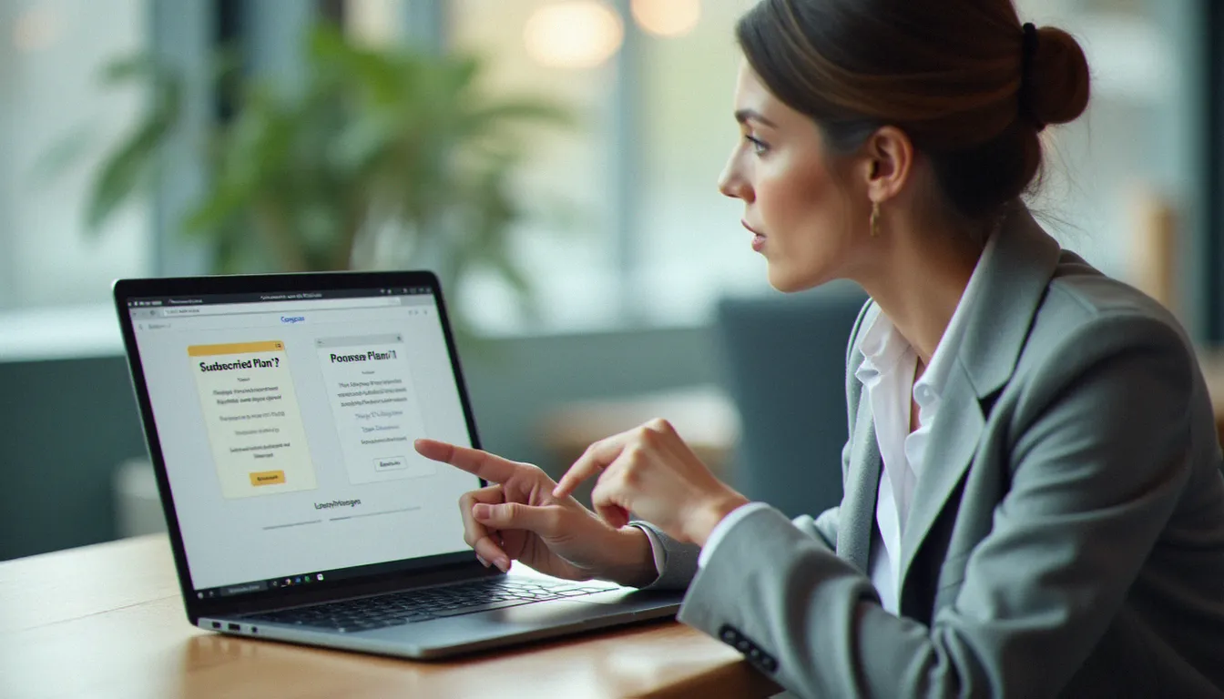 Professionnelle comparant les différentes formules d'abonnement LinkedIn Premium sur son ordinateur portable