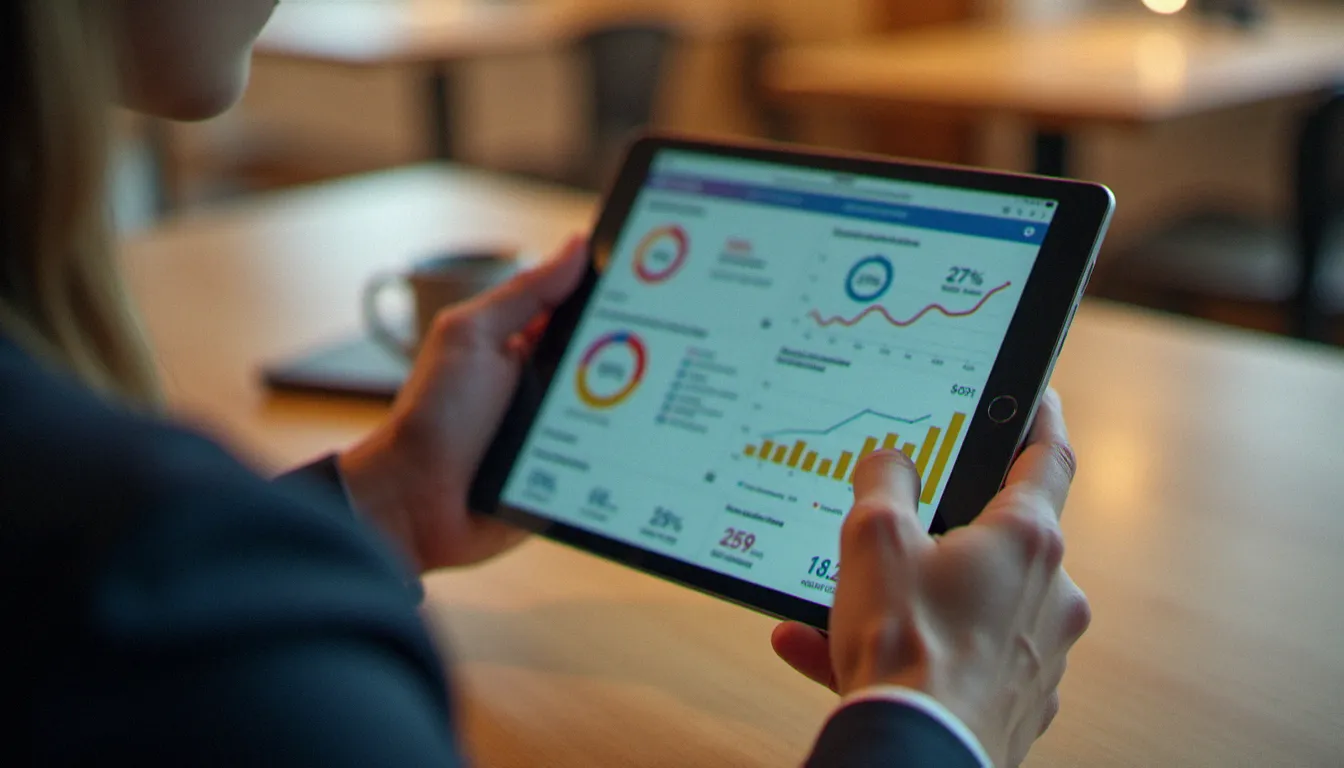 Analyse des données de performance d'une stratégie de marketing alternatif sur une tablette numérique dans un espace de travail moderne