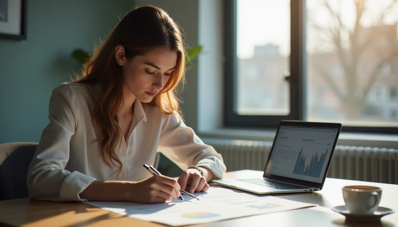 Entrepreneur analysant attentivement un contrat de réseau commercial afin de vérifier la légitimité et la transparence d'un programme de marketing network marketing