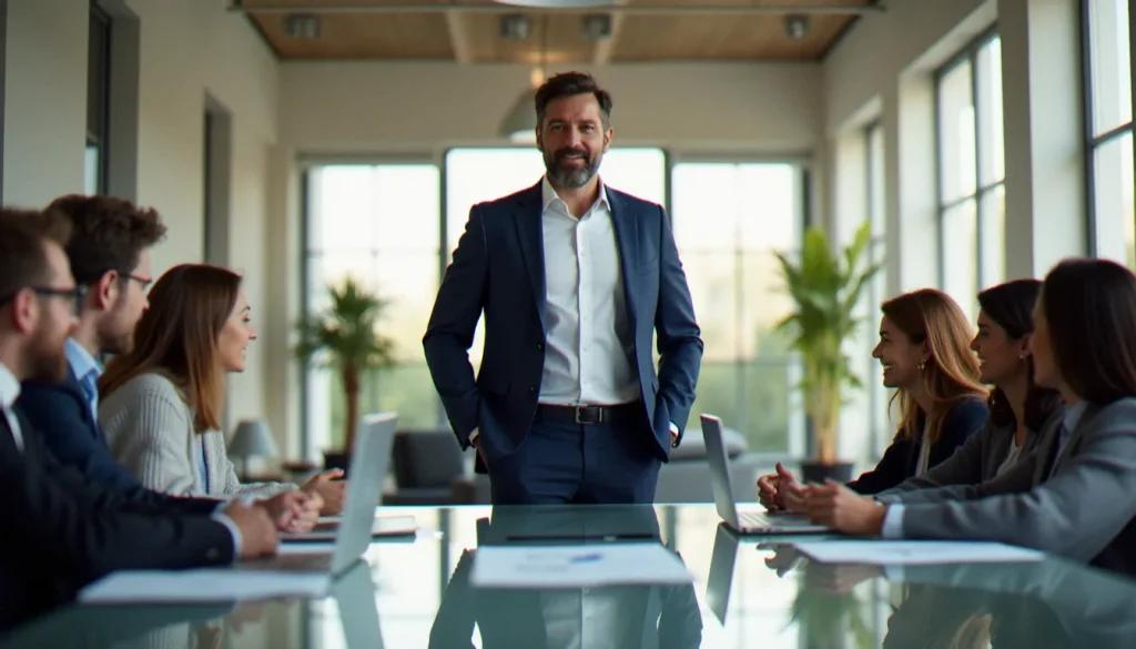 marketing network marketing featured Consultant professionnel présentant une stratégie de marketing network marketing à son équipe dans un bureau moderne et lumineux à Paris