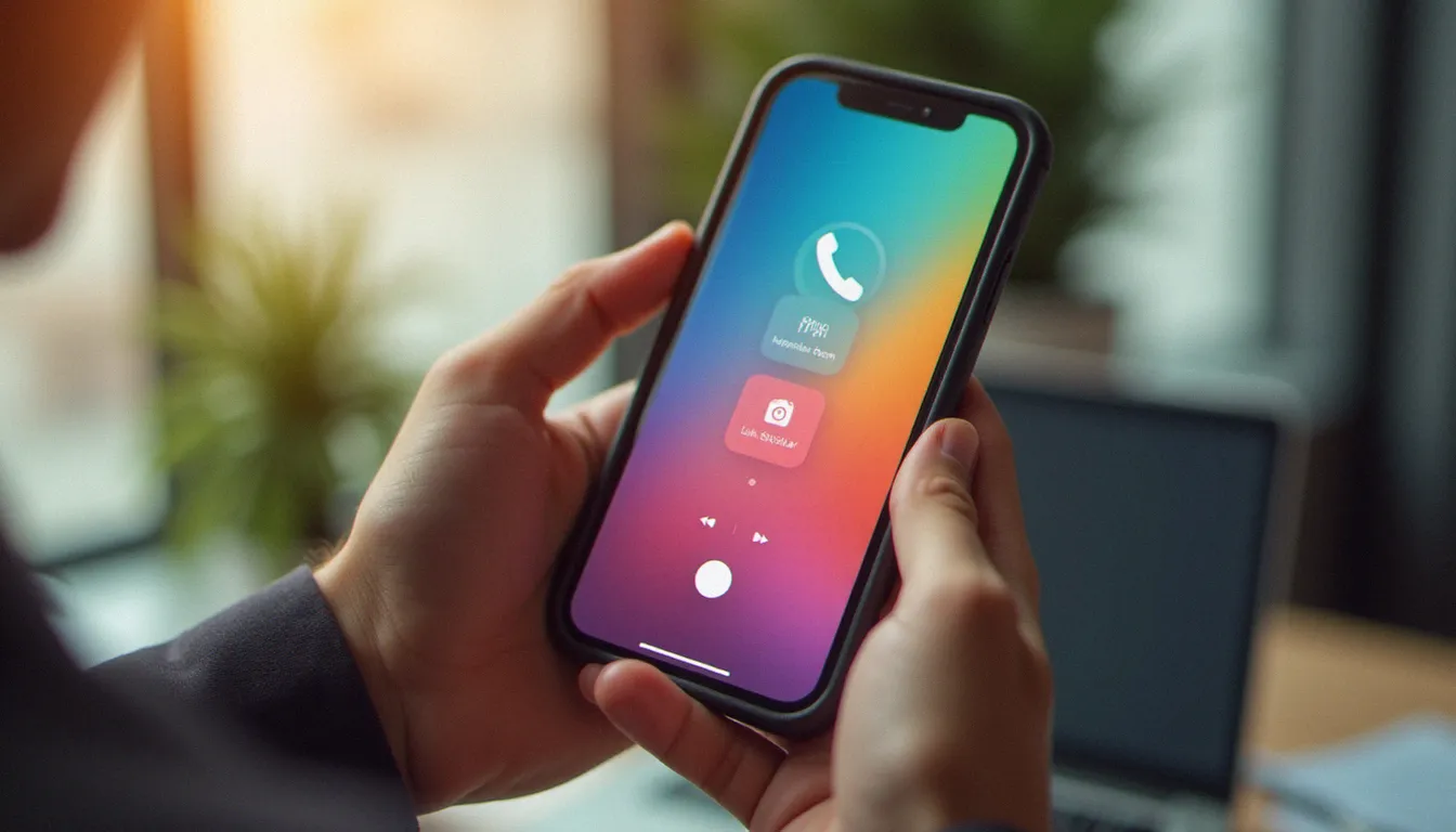 Mains tenant un smartphone affichant une story insta interactive avec fonctionnalité de sondage et sticker lien activé