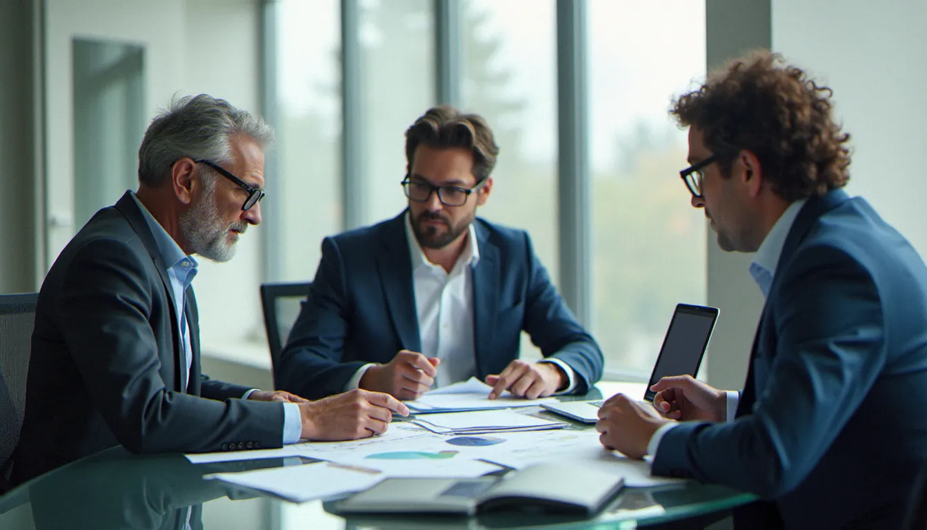 Équipe de professionnels en réunion stratégique examinant une feuille de route SEO intégrant Yahoo Yahoo Search dans leur plan de visibilité digitale