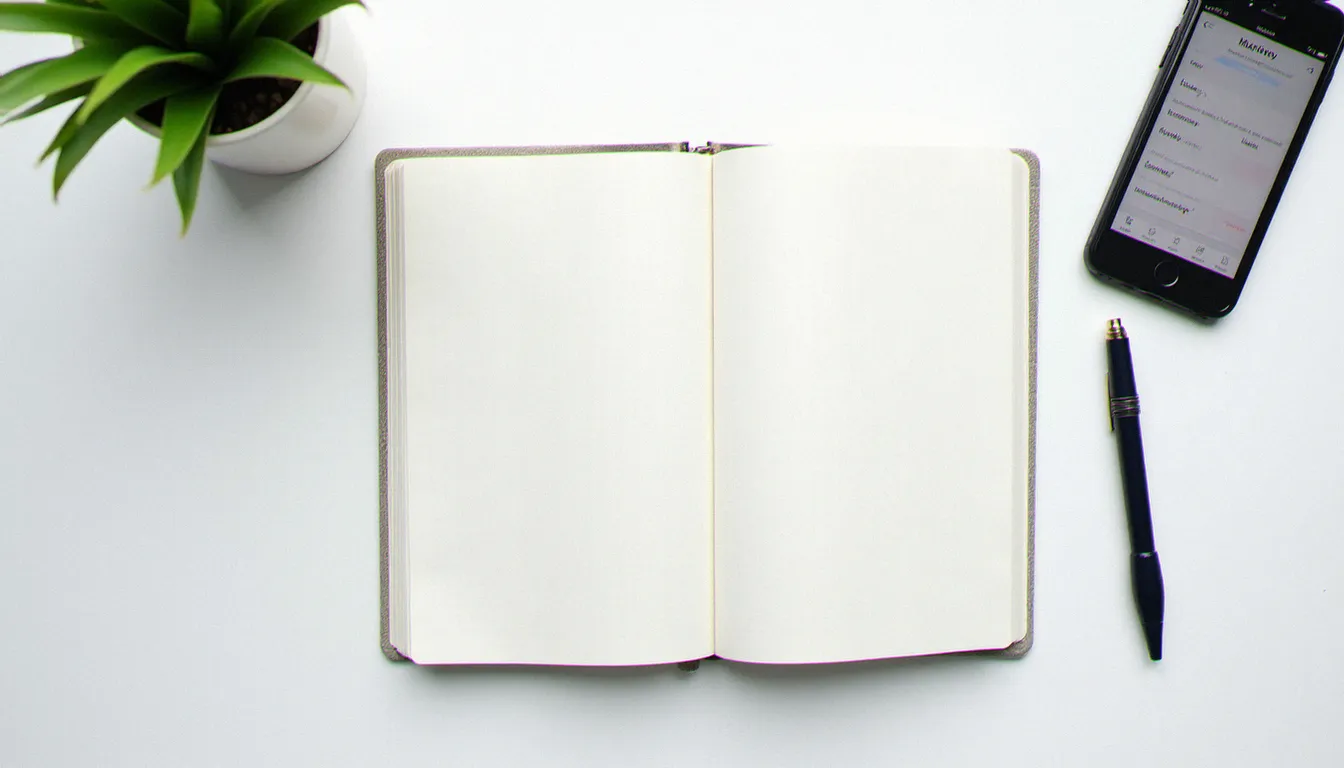 Vue aérienne d'un dictionnaire français des affaires ouvert sur un bureau avec un stylo et un smartphone, symbolisant la recherche des alternatives françaises au mot business