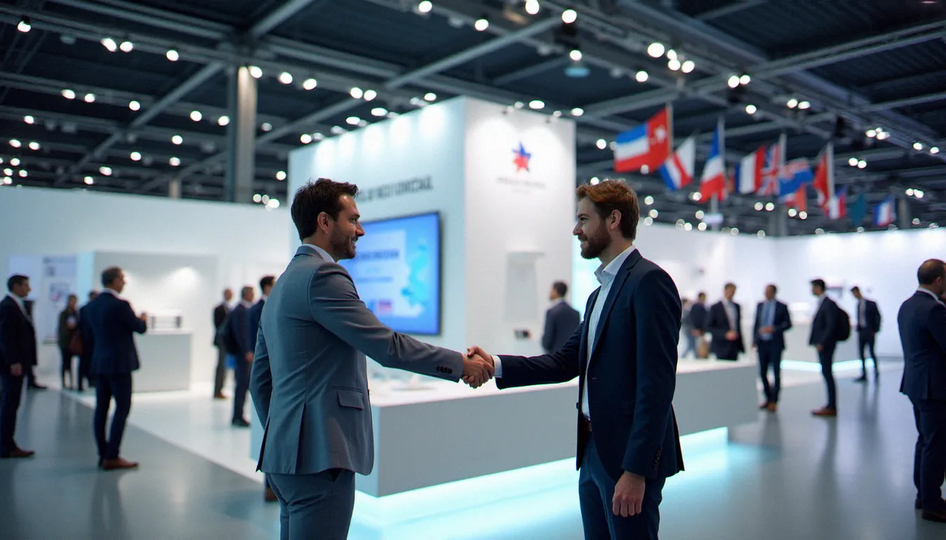 Stand d'entreprise française sur un salon international représentant une mission collective Business France offre