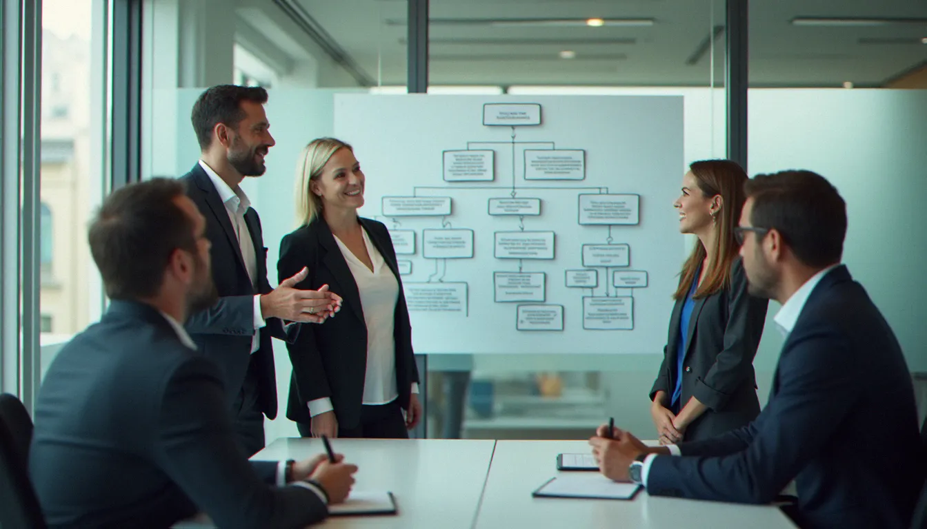 Équipe dirigeante reconstruisant une gouvernance claire pour sortir d'une situation de corp sans tête et retrouver une organisation stratégique cohérente