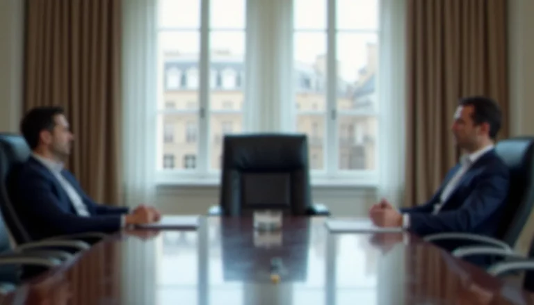 Salle de réunion corporate avec siège de direction vide symbolisant le corp sans tête et l'absence de leadership dans une organisation