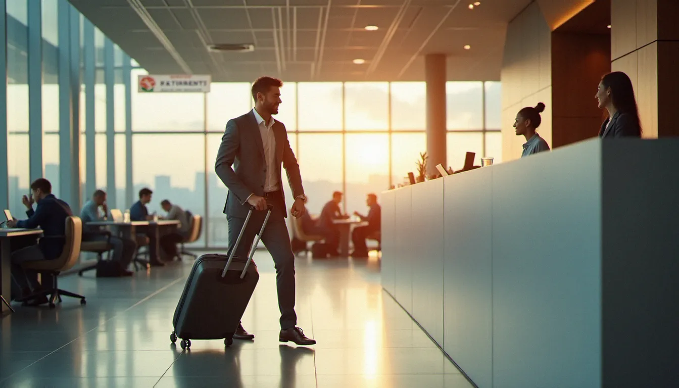 Un voyageur d'affaires récupérant son véhicule en agence grâce à son statut de client corporate Avis Discount avec prise en charge prioritaire