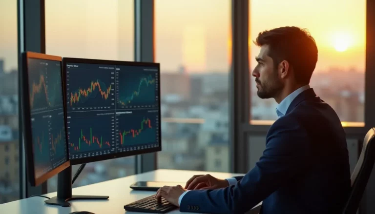 Analyste financier consultant des modèles de valorisation sur double écran dans un bureau moderne parisien, illustrant la maîtrise des outils enseignés par le corporate finance institute
