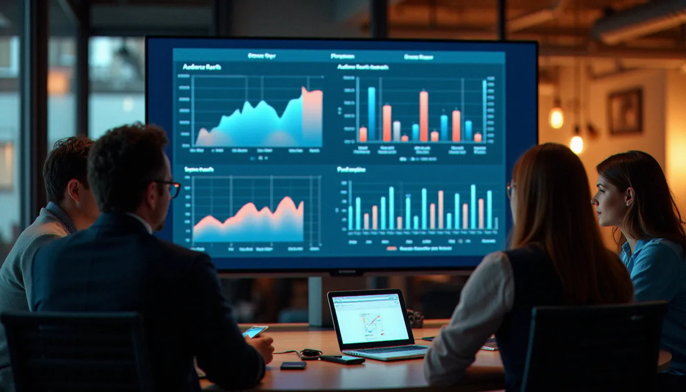 Équipe marketing analysant les indicateurs de performance d'une stratégie de brand content institutionnel