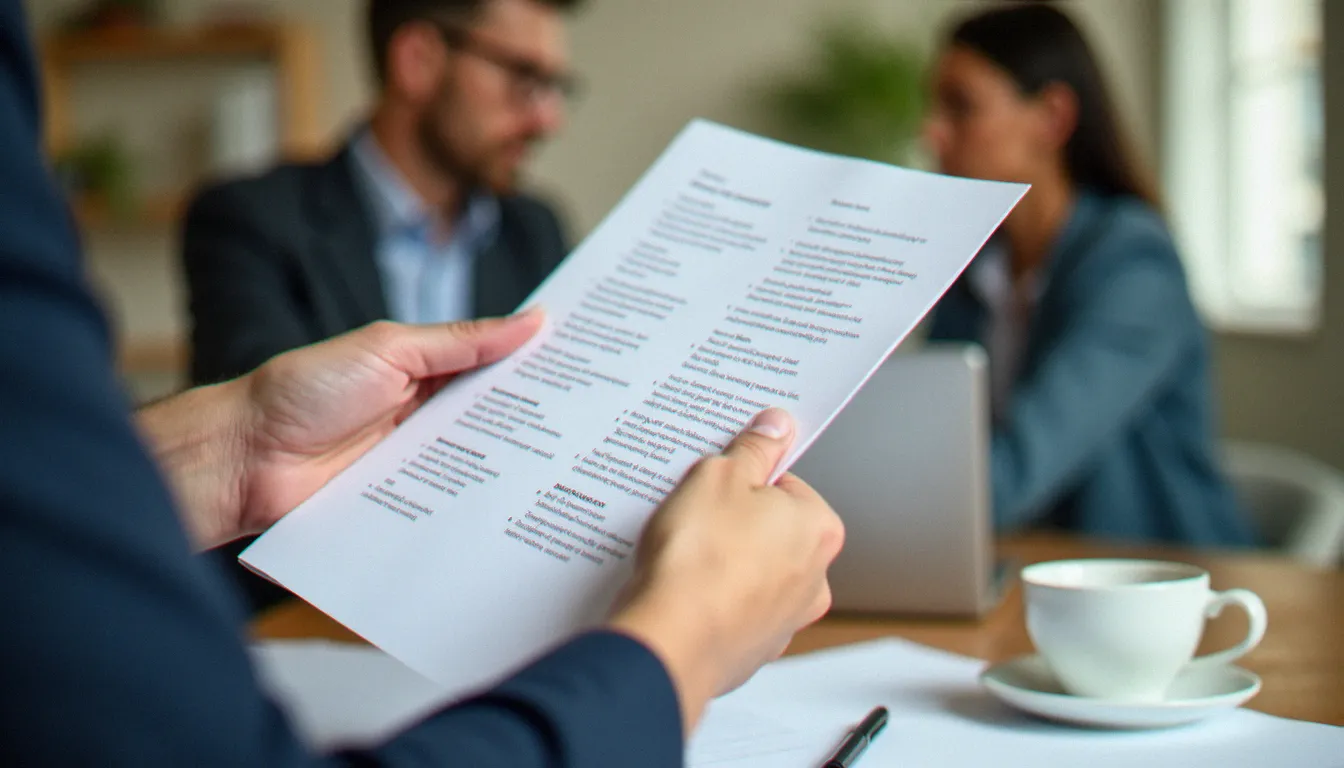 Consultant tenant un document de lexique stratégique illustrant les différentes définitions du terme corporate en contexte professionnel