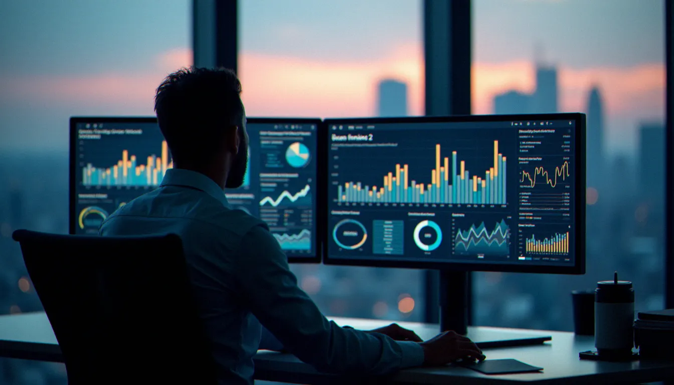 Responsable RH analysant des indicateurs de performance culturelle sur écran, représentant la mesure et le pilotage de la corporate sanskriti en entreprise