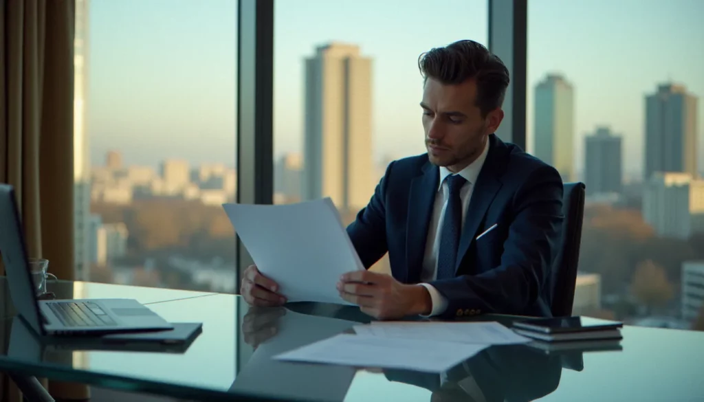 Directeur financier consultant un guide fiscal de référence sur la fiscalité des entreprises dans un bureau parisien moderne, en lien avec le corporate tax guide EY