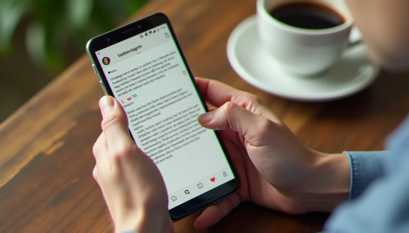 Un entrepreneur rédige un commentaire professionnel sur Instagram depuis son smartphone