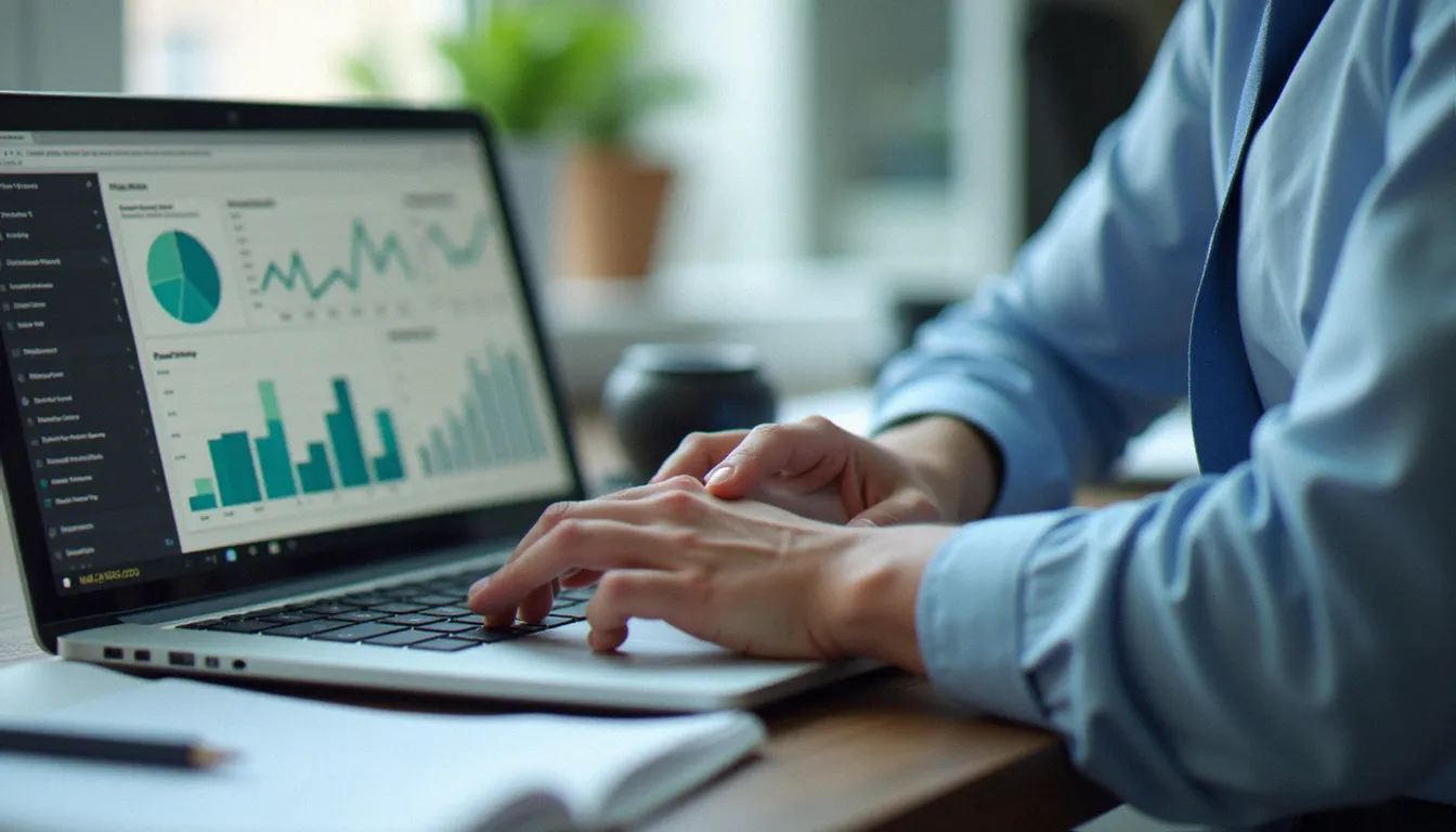 Analyste financier consultant un tableau de bord de gestion de trésorerie, représentant les outils de cash management de la banque corporate