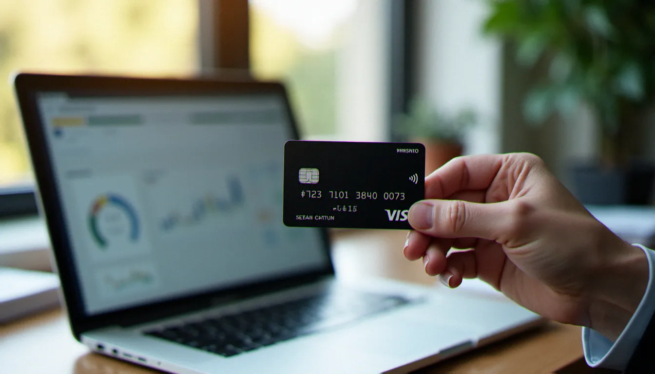 Main d'un cadre tenant une carte corporate d'entreprise dans un bureau moderne, illustrant la gestion des dépenses professionnelles avec une corporate card BNP