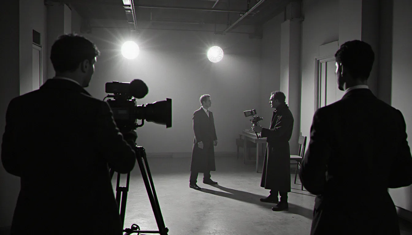 Tournage d'un film français en noir et blanc dans les années 1960, évoquant les origines historiques du thriller à la française